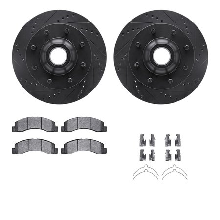 DYNAMIC FRICTION CO 8312-54124, Rotors-Drilled, Slotted-BLK w/ 3000 Series Ceramic Brake Pads incl. Hardware, Zinc Coat 8312-54124
